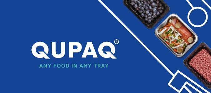 Qupaq logo (formerly Intech) on blue background with food packaging – Corpital customer case about Salesforce Sales Cloud and NAV integration
