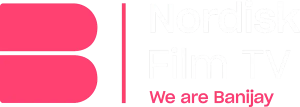 Logo for Nordisk Film TV med Banijays rosa B-symbol til venstre samt teksten "Nordisk Film TV" og "We are Banijay".